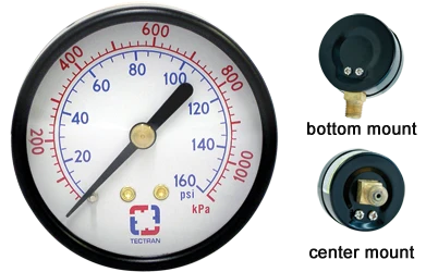 Tectran 80L25BM1C 2.5" Glycerin Filled Air Pressure Gauge 0-100 PSI Bottom Mount 1/4" NPT
