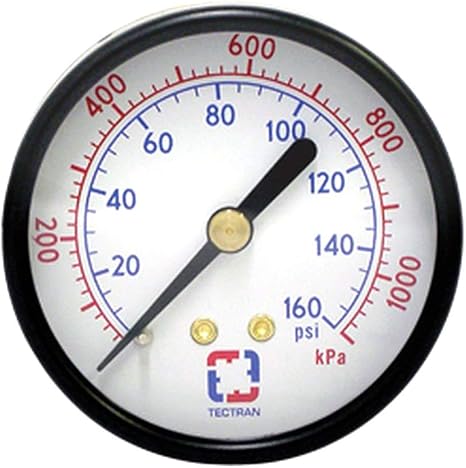 Tectran 80L25CB1C 2.5" Glycerin Filled Pressure Gauge 0-100 PSI Center Mount 1/4" NPT