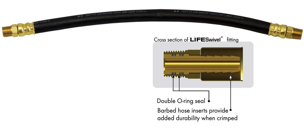 Tectran 681866 18-Inch 1/2" Air Brake Hose with 3/8" Dual LIFESwivel® Fittings