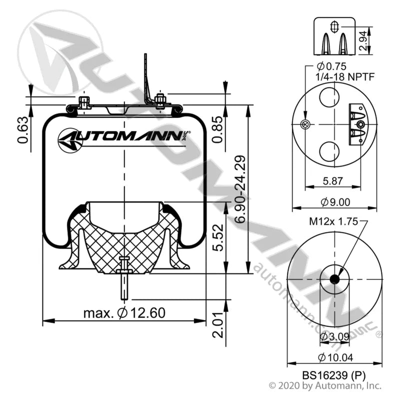 Automann AB1DF23I-P1067 Heavy-Duty Truck Air Spring Assembly – Rolling Lobe, Plastic Piston