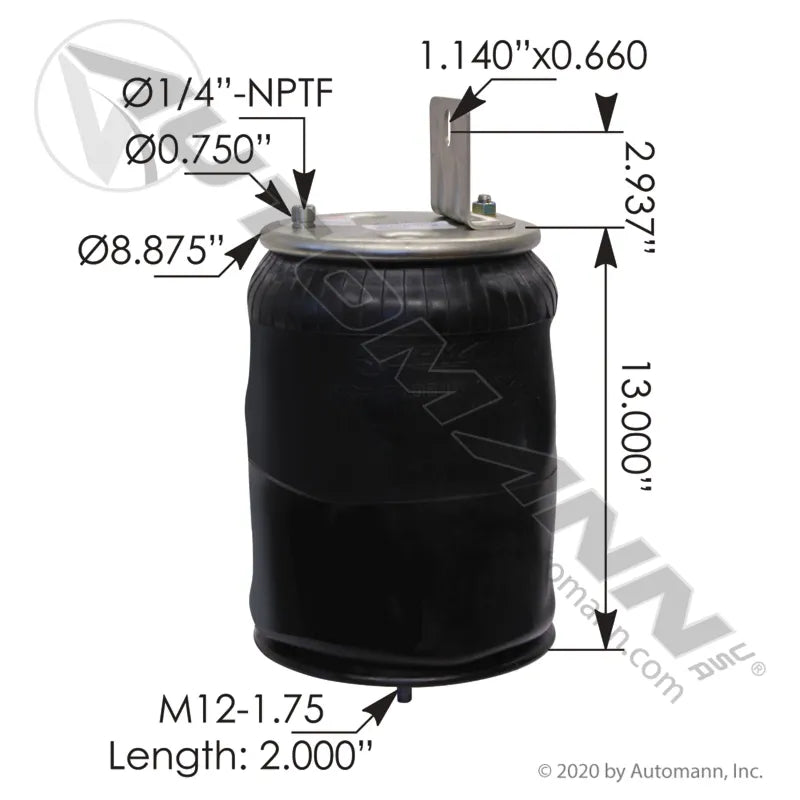 Automann AB1DF23I-P1067 Heavy-Duty Truck Air Spring Assembly – Rolling Lobe, Plastic Piston